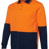 Mens Hi Vis Long Sleeve Cotton Back Polo